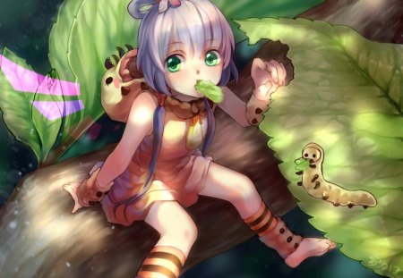 Anime - luo tianyi, forest, vocaloid, green, anime, worm