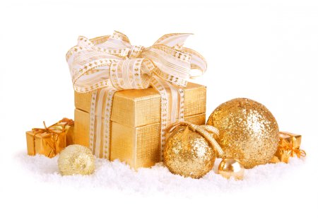 Christmas Decoration - new year, beauty, xmas, gift, magic, photography, magic christmas, christmas decoration, balls, box, pretty, holiday, ribbon, golden, ball, christmas gift, lovely, christmas, happy new year, christmas balls, merry christmas, golden balls, bow, beautiful