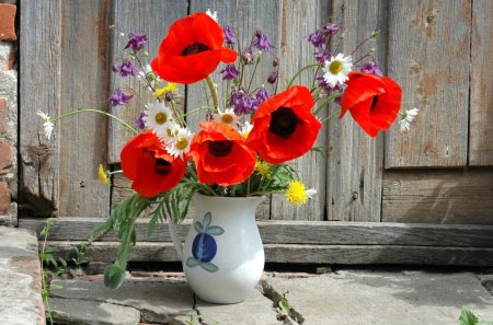 poppies bouqet - vas, flowers, poppy, red