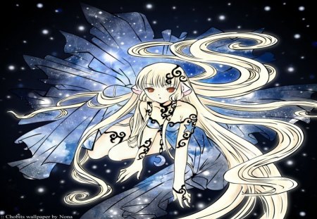 Chobits - cute, stars, woman, blue