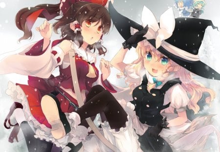 Halloween Touhou Wall - anime, touhou, classic, girl, reimu, new, wall, marisa