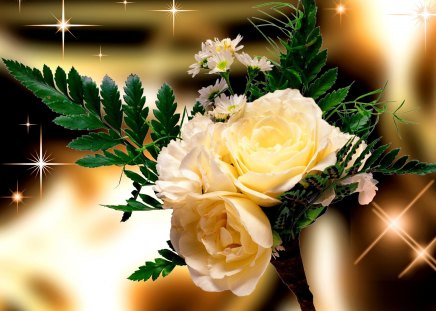 Bouquet of yellow roses - nice, stars, roses, gift, lovely, fragrant, yellow, pretty, beautiful, leaves, scent, flowers