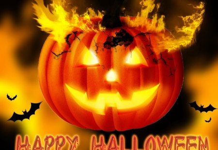 Halloween - halloween, fiery, pumpkin, holiday, smile, fire, happy