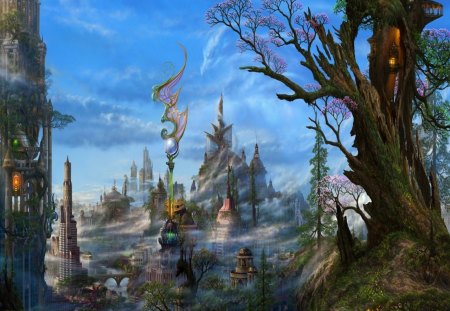 FANTASY LAND - city, castles, fantasy, trees