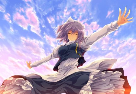 Happy Girl - anime, girl, clouds, happy