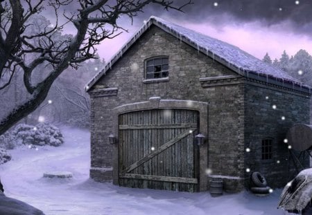 Country Garage - winter, garage, country, kid safe