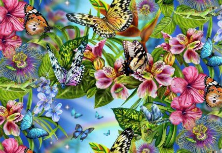 FLOWERS AND BUTTERFLIES - flowers, colorful, animals, butterflies