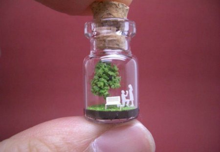 THE PROPOSAL - miniature, marriage, glass, bottles, love, romance, hands