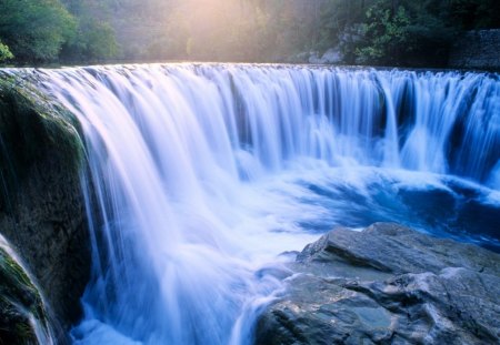 Blue Falls - nature, waterfall, blue, rocks