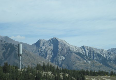 Mountains view 52 - trees, grey, water tank, nature, green, photography, mountains, summits