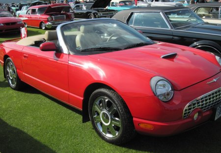 2003 Ford Thunderbird convertible - red, headlights, ford, black, photography, tires