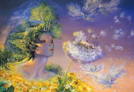 Whispers Of Dandelions - flowers, dandelions, nature, woman