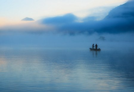 Lost in the mist - sky, blue, fish, sea, mist