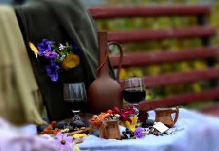 Still Life - beauty, bech, autumn, glasses, photography, leaf, wine, still life, autumn leaves, fall, pretty, romance, glass, lovely, glasses of wine, vase, autumn colors, nature, romantic, beautiful, leaves, sweet, flowers