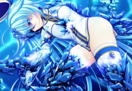 re:birth colony - girl, blue eyes, long hair, game cg, crystal, blue hair, re birth colony, anime, cute