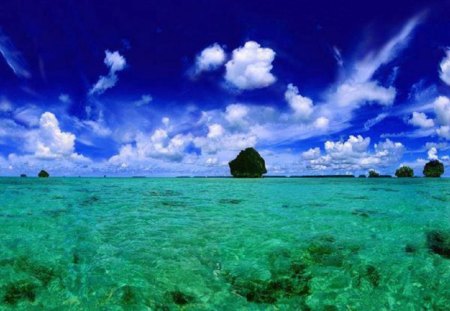 Clear Blue Ocean View - nature, sky, ocean, view, clouds, blue