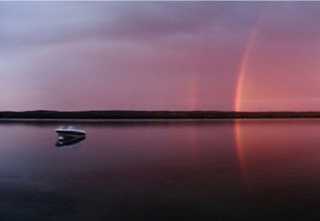 Peaceful horizon - horizon, sky, landscape, peace, water, wallpaper, hd, lakes, nature, reflection, rainbows, scene, harmony