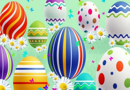 EASTER EGGS - eggs, swirls, stripes, easter, poke-a-dot