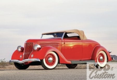 1936 Ford Roadster - classic, conv, red, whitewalls