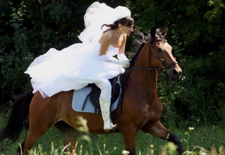 *** The bride fleeing on horseback *** - horse, cowgirl, bride, boots