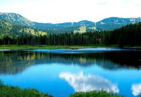 beautiful blue lake - nature, green, lake, blue