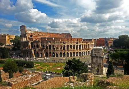 colosseum - clouds, lanscape, ancient, awesome, view, italy, rome, sky