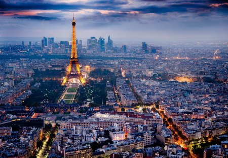 Paris - sky, eiffel tower, paris, buildings, skyscrapers, nature, france, beautiful, clouds, architecture, monuments, lights