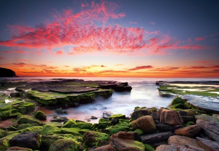 Beautiful View - nature, blue, beach, beautiful, view, red, ocean, sky