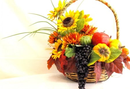 Beautiful harvestâ™¥ - love, sunflower, autumn, abundant, basket, fall, harvest, yellow, forever, moments