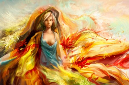 *** Girl in fiery colors *** - fantasy, kolory, abstrakcja, ogniste