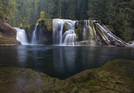 Beautiful Waterfall - nature, trees, beautiful, water, mountains, waterfall