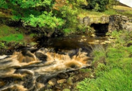 Three shires head falls - nice, water, stream, greenery, waterfall, rocks, shires, fall, pretty, calmness, green, grass, head, falling, cascades, summer, lovely, serenity, nature, beautiful, thre, stones