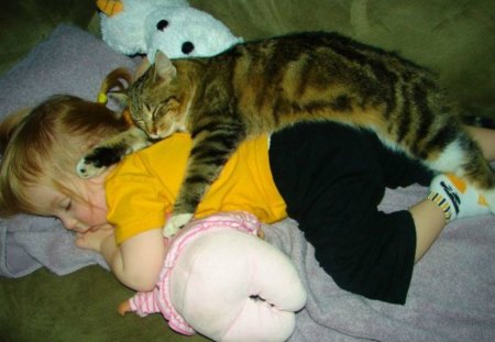 BABES IN DREAMLAND - protection, sleeping, best friends, love, toys, pets, children, affection, cats