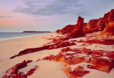 Coastline at Dusk, Australia - ocean, beach, sky, daylight, cliff, day, water, nature, clouds, tan, blue, orange, rock, australia, sand