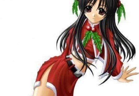 Christmas Girl - long hair, cant think of a fourth, red, x-mas skirt