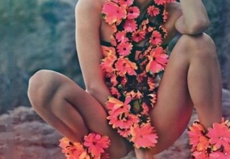 coral flowers - coral, body, fashion, flowers, model, legs