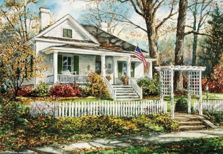 HOME SWEET HOME - house, patriotic home, home, autumn