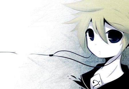 Chibi Len - 02, vocaloids, len kagamine, earphones