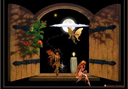 Fairy Dust - fairies, moon, window, fairydust, fairy