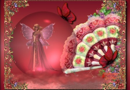 Fairy In A Bubble - flowers, fairies, fans, bubbles, fairy, pink