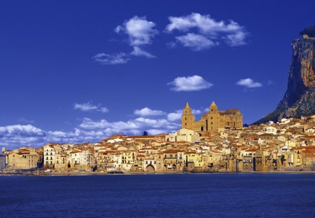 ancient coastal town in italy - cliff, sky, town, coast, sea