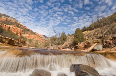 river in an arizona canyon - falls, canyon, clouds, river