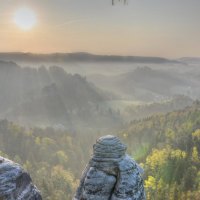 sunrise over beautiful valley in rathen germany