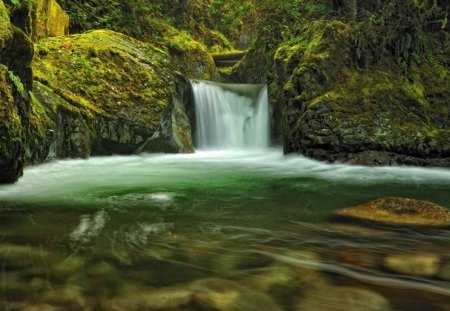 teepee falls in washington state - waterfalls, pool, trees, rocks