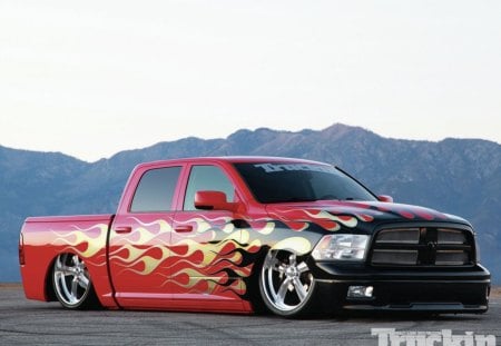 Lead Sled - red, lowered, gold black flames, truck