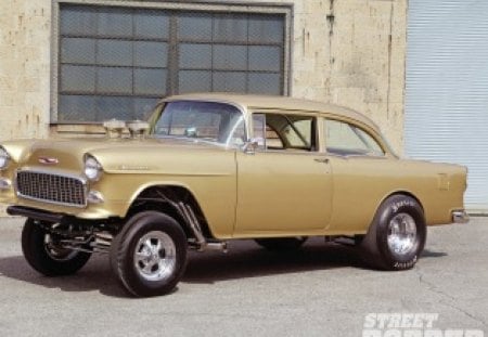 1955 Chevy Gasser - gold, bowtie, gm, classic