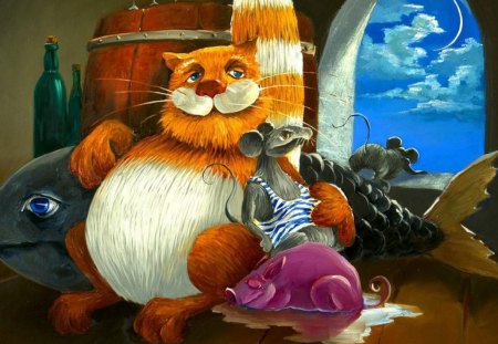 By Anton Gortsevich - funny, cat, anton gortsevich, painting, art