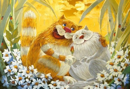 By Anton Gortsevich - anton gortsevich, funny, painting, flower, art, cat