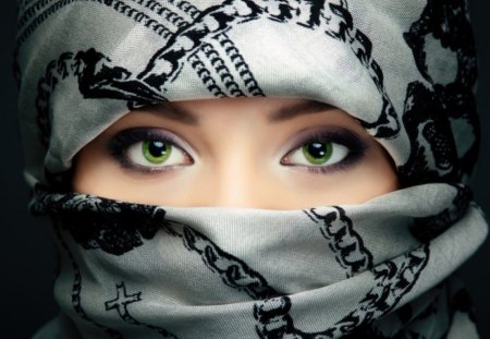 Behind the Veil - veil, green, model, girl, eyes