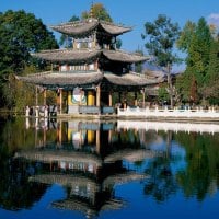 Chinese palace reflection in lake